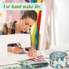A woman is sewing patchwork cotton fabric strips on a white machine, with colorful fabrics and tools visible.