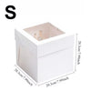 A white square disposable cake box with a lid shown from above and the side.
