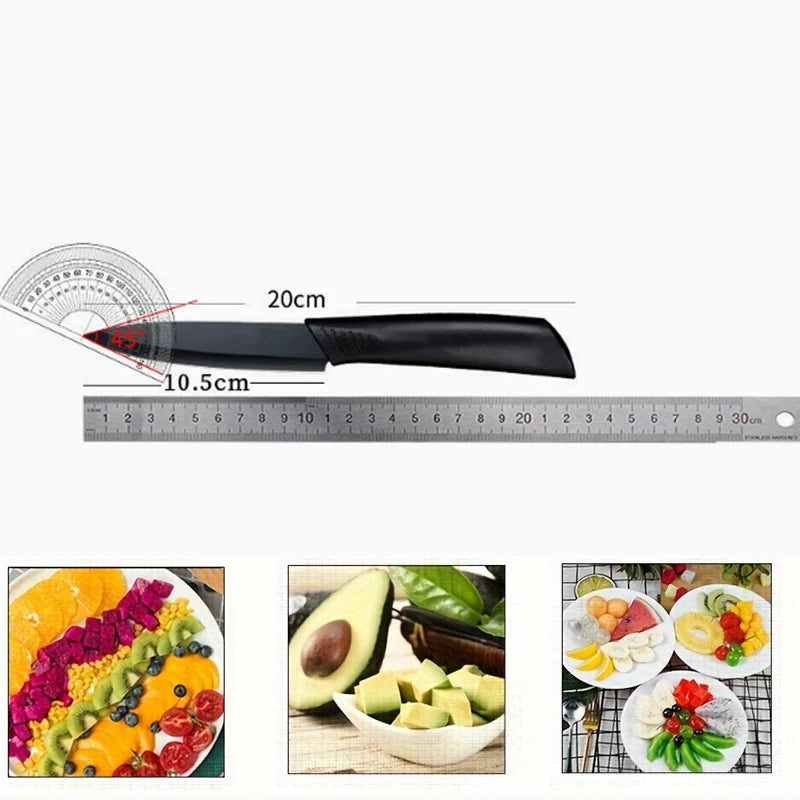 A set of three stainless steel utility knives shown next to a ruler for scale.