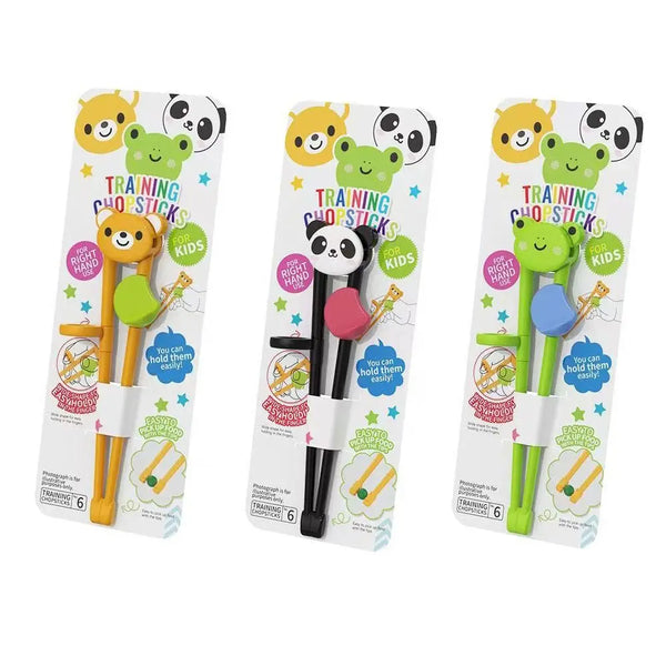 Set of kids training chopsticks with cute animal designs for learning aid