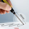 A hand holds a precision deep hole marker pen with a 45mm needle and a 1.0mm tip, demonstrating its size.