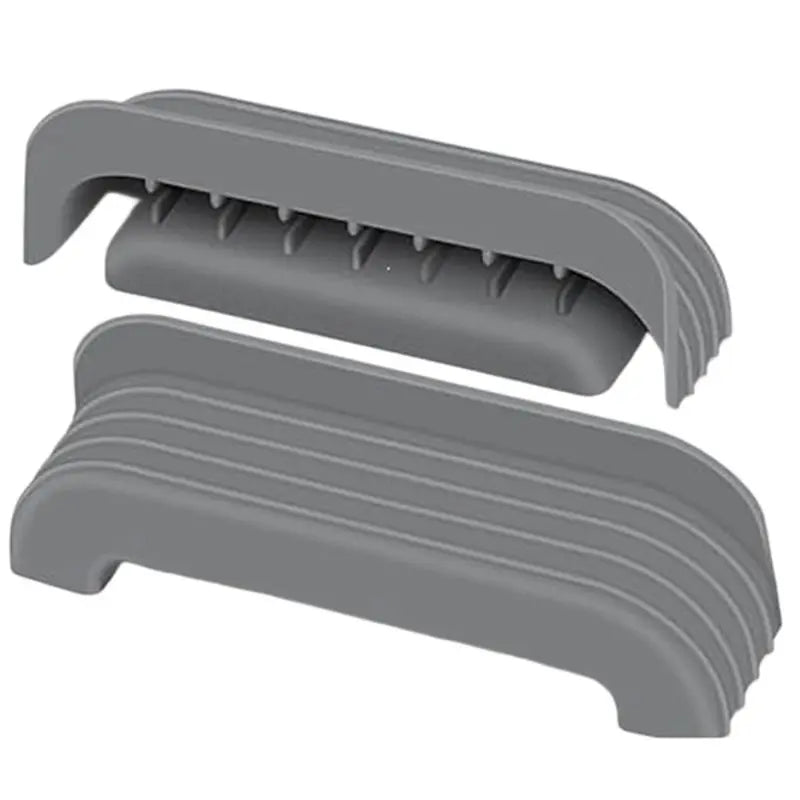 Two gray heat resistant silicone handle covers for air fryers shown side by side.
