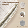 Close-up of a three-layer protective material structure showing silica gel, insulation cotton, and pure cotton insulated lini