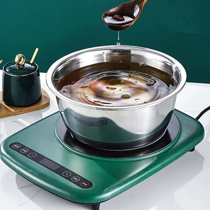 A stainless steel mixing bowl set with a grater and strainer is shown being used to pour liquid into a bowl.