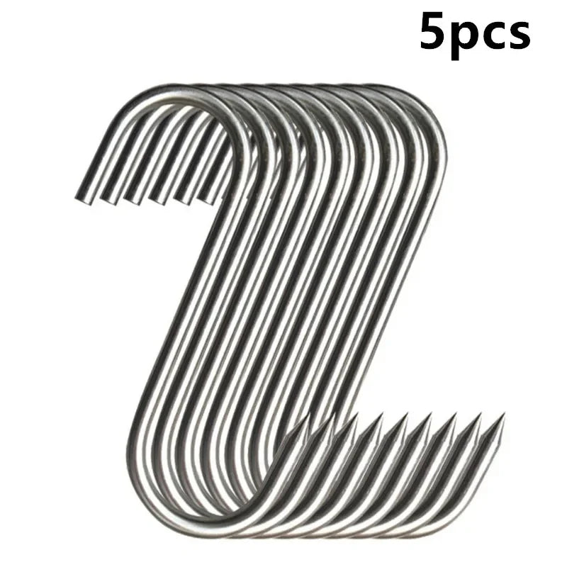 Five stainless steel S-hooks for hanging utensils
