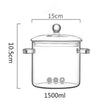 Clear glass stew pot with a lid and a handle, measuring 1500ml.