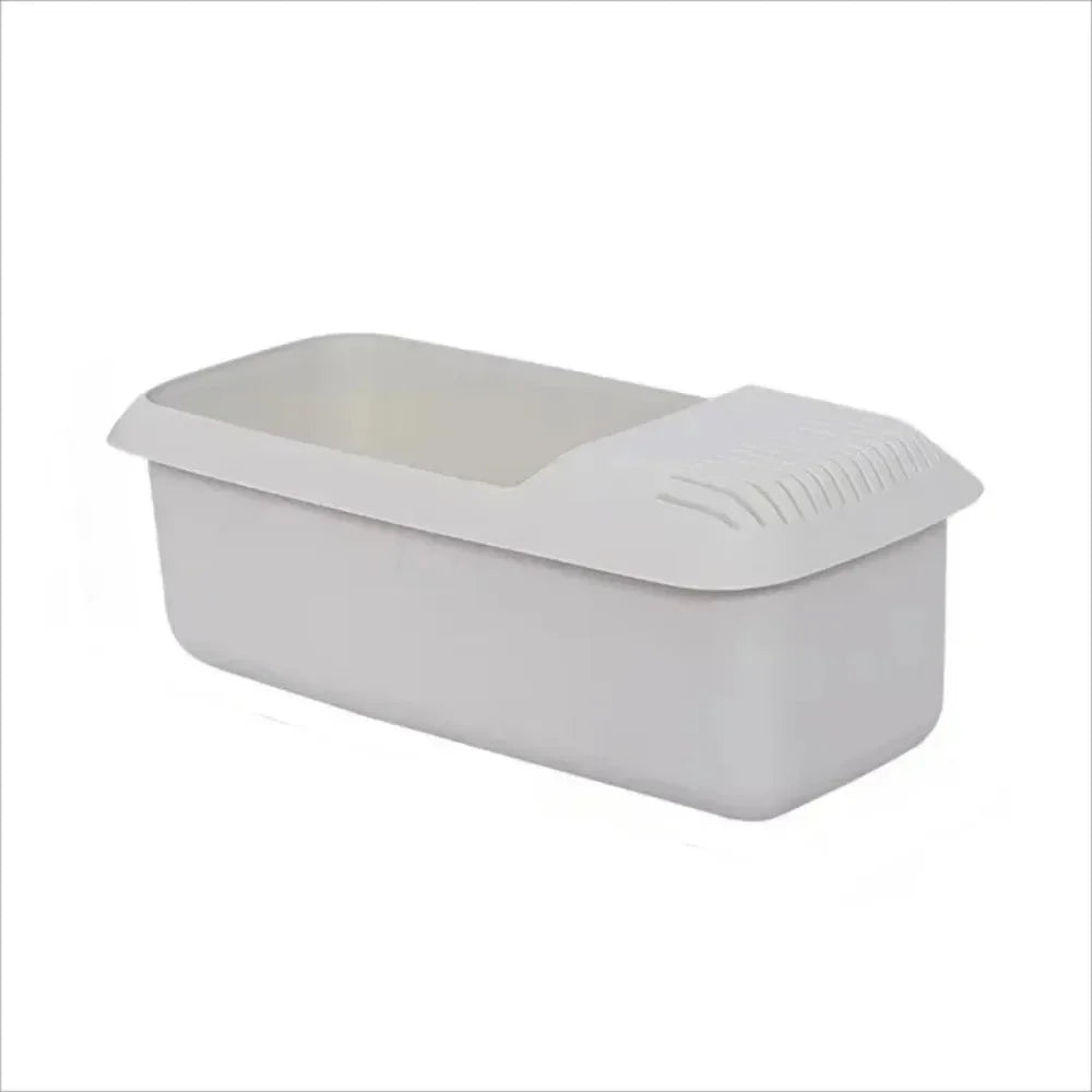 A white reusable plastic pasta steamer and cooker with a lid.