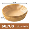 A round, light tan disposable non-stick baking mat with a 20cm diameter and 5cm depth.