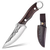 A hand forged meat cleaver with a dark wood handle and silver blade shown in profile.