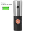 A silver electric automatic salt and pepper grinder with a black base and a green indicator light.