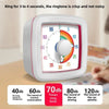 A white visual countdown timer with a colored dial showing time remaining and sound level options.