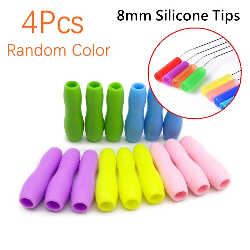 Four pieces of 8mm silicone tips in random colors are shown next to a magnified view of the tips.