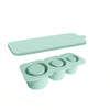 Light green silicone ice cube tray with three compartments for tumblers