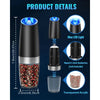 A black electric salt and pepper mill with a silver base and transparent acrylic container.