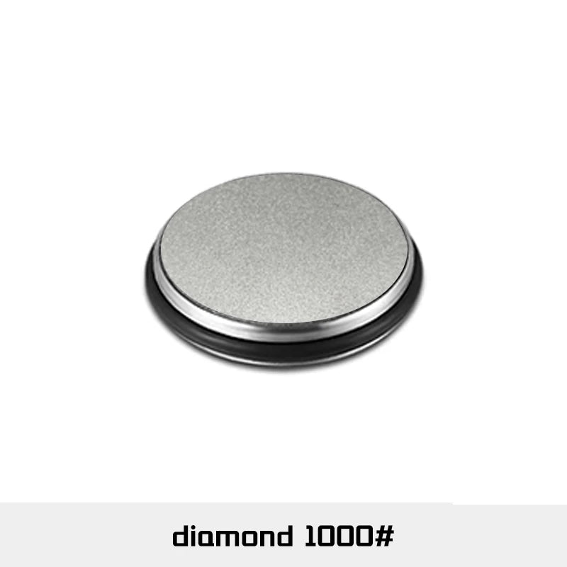 A round, silver-colored sharpening disc or tool labeled diamond 1000#.