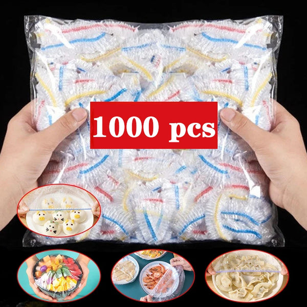 Klare Plastiktüte gefüllt mit 1000 farbenfrohen Einweg-Lebensmittelfolien.