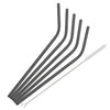 A set of six reusable stainless steel drinking straws arranged in a fan shape.