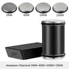 A set of diamond sharpening rollers numbered 240, 400, 1000, and 1500, shown next to a black sharpening device.