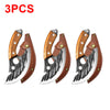 Three forged stainless steel meat cleavers with bottle openers displayed side by side.