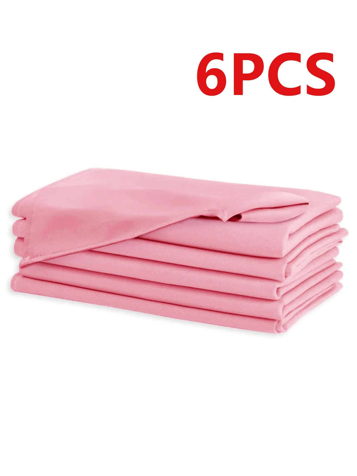 Six pink reusable weave tablecloth napkins stacked neatly.