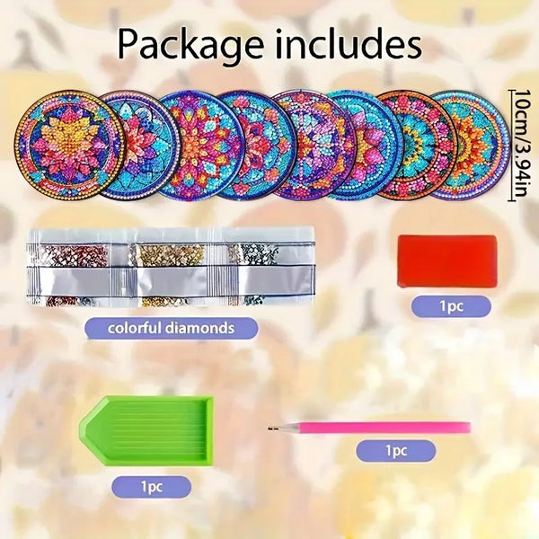 DIY Diamond Painted Coasters Set with Mandala Design