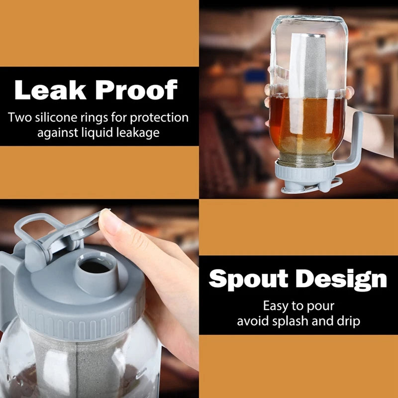 A glass pitcher for cold brew coffee showing leak proof silicone rings and a spout design.