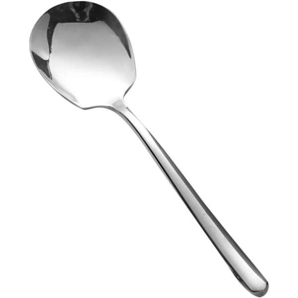 Eine elegante Edelstahl-Servierlöffel mit glugem Schöpfer und schlankem Griff.