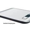 A white digital kitchen scale showing the Android charging port on the side.
