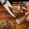 Stainless steel multi-functional seafood peeler removing shrimp shell and veins from a fish