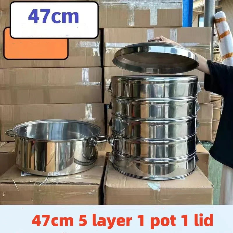 Five-layer stainless steel steamer set with one pot and lid, measuring 47cm.