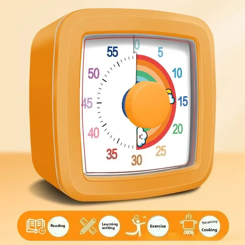 An orange silent visual countdown timer displaying a circular gauge with markings from 35 to 55.