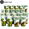 A set of 30 paper cups featuring dinosaur designs, including various green dinosaurs and tigers.