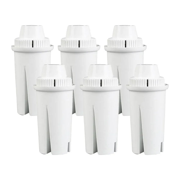 A set of five white replacement water filters for Brita pitchers and dispensers.