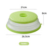 Tapa de microondas redonda de color verde claro con protector anti-salpicaduras y ventilación central.