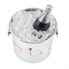 A silver mechanical kitchen cooking timer with a glass bowl filled with ice and a black pouring spout.