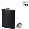 Matte black stainless steel hip flask with a metal funnel
