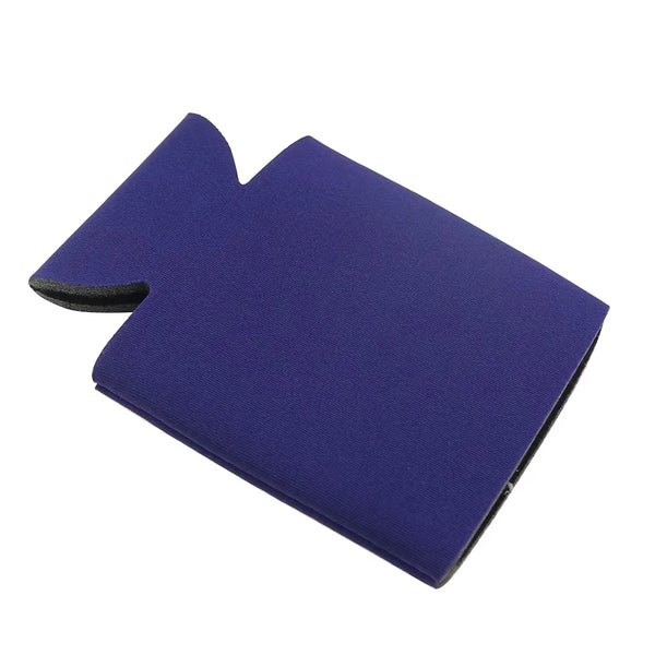 A dark blue neoprene drink sleeve for bottles and cans.