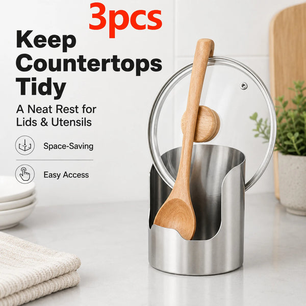 Edelstahl-Topfdeckel und Utensil-Organizer-Set mit Holzlöffel