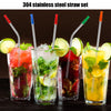 A set of 304 stainless steel straws in various colors garnishing colorful fruit and herb drinks.