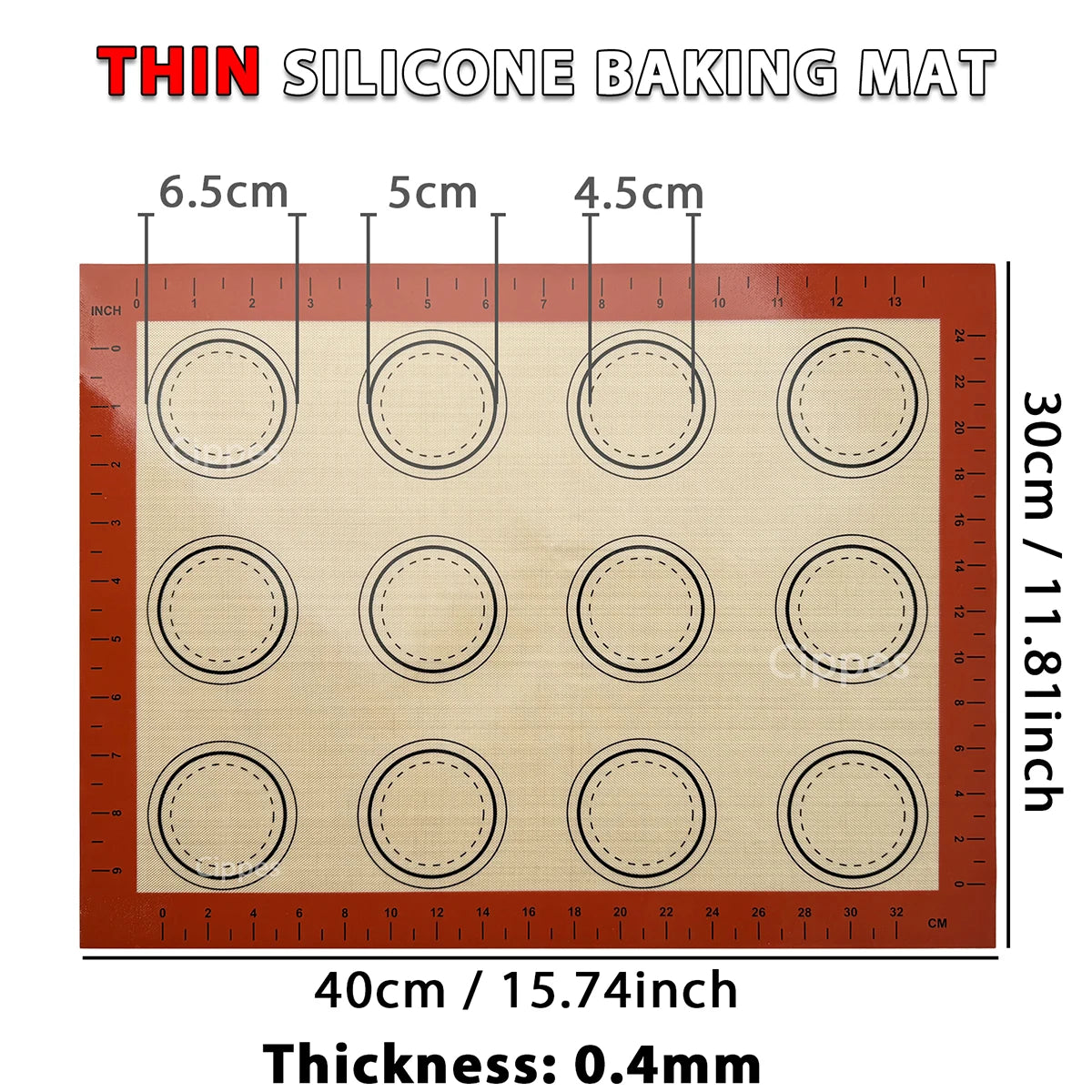 Thin silicone baking mat with round indentations for use in the oven