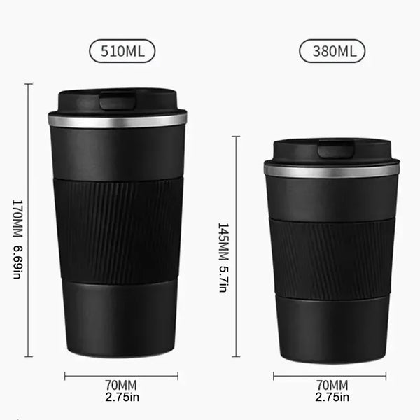 Schwarze Edelstahl-Isolierflasche zum Reisen mit 510ml und 380ml Fassungsvermögen