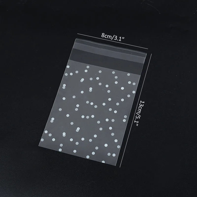 A transparent bag filled with small white dots, used for DIY storage.