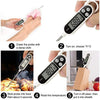 A digital meat thermometer is shown being used to measure temperature on food.