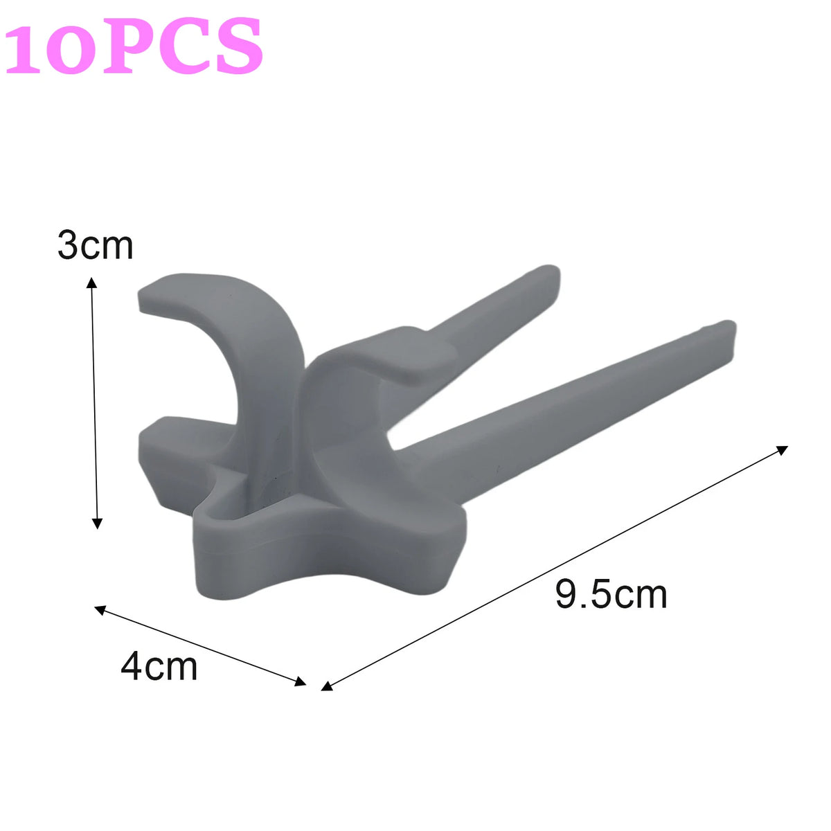 A gray finger guard chopstick designed for snacks and gaming, shown with dimensions of 3cm height and 9.5cm length.