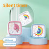 A colorful silent timer device with a rainbow dial is shown on a light blue background.