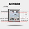 Front view of a digital meat and oven thermometer showing temperature, timer, and settings.