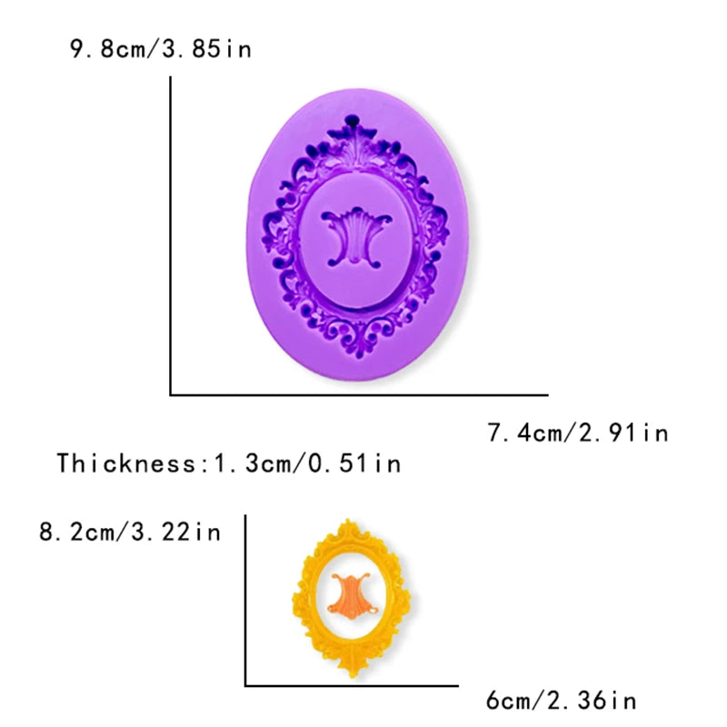 A set of silicone cake decoration molds featuring purple and orange floral designs.