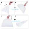 Instructions showing how to open and close a foldable mesh food and plant protection cover