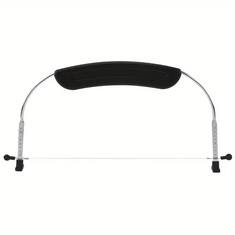 Adjustable stainless steel cake slicer and knife set with a black handle