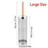 Stainless steel rolling BBQ grill basket with a wooden handle and mesh design